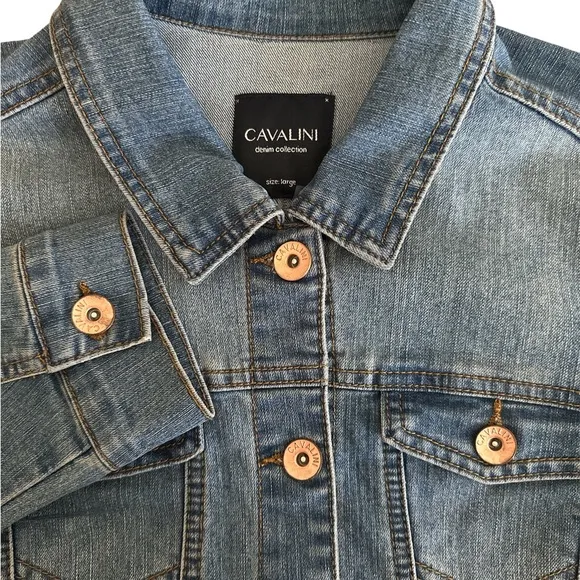 Cavalini  Denim‎ Jacket Women’s Large Distressed - Image 2