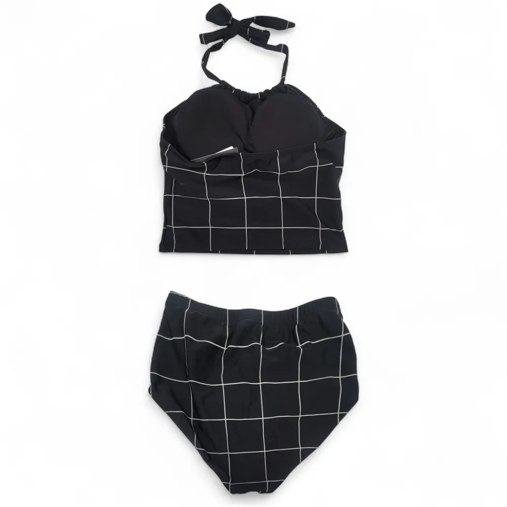NWT Janela Bay Black Windowpane Halter Tankini Size Medium Modest Swimsuit Set - Image 2