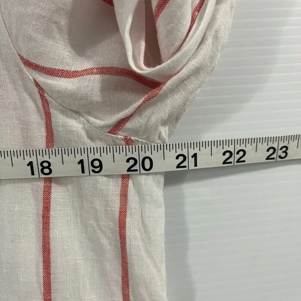C&C California Tunic Long Sleeve Linen Top White Red Stripes 3/4 Button Front M - Image 5