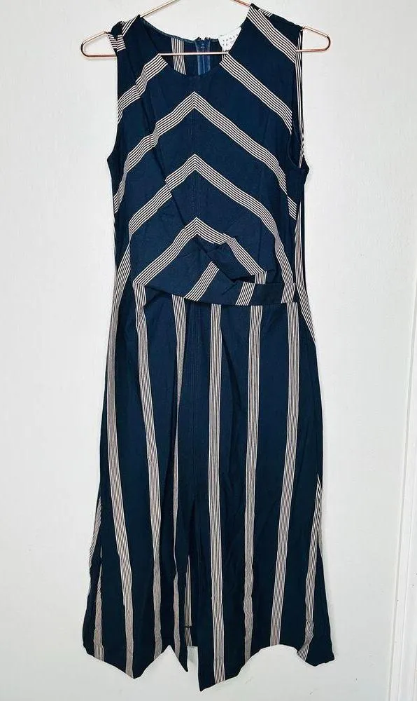 TANYA TAYLOR Dark Navy Blue Pinstripe A-Line Sleeveless Midi Dress Size Large - Image 5