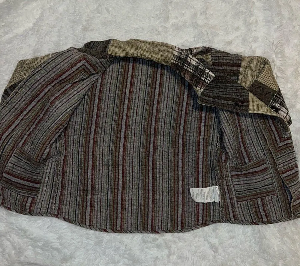 Vintage Quilted Patchwork Earth Toned / Neutral Button Up Jacket/Cardigan Medium - Image 6
