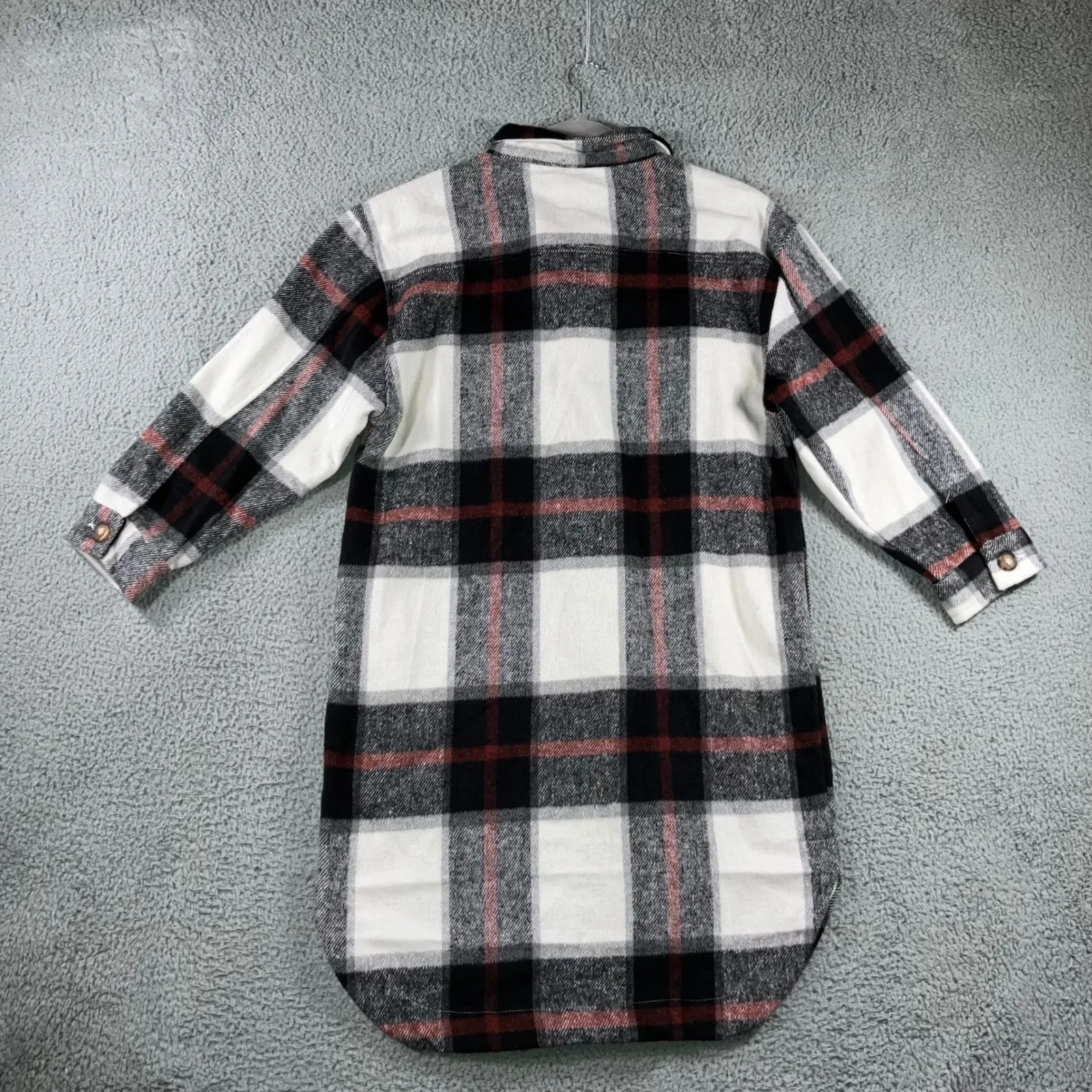 Wear to‎ Love Long Plaid Shirt Jacket Women Large Button Up Long Sleeve Flannel White - Image 3