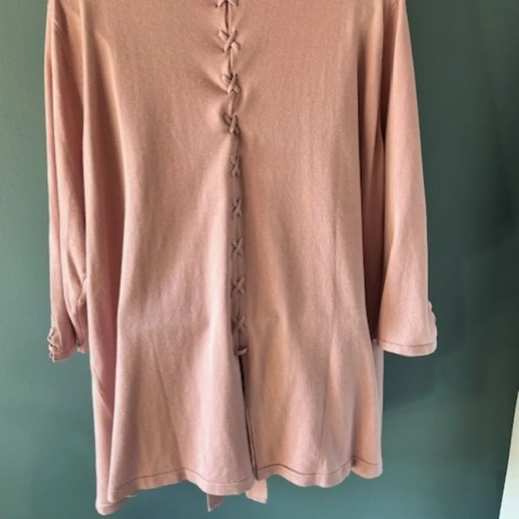 Lety & Me Pink 3X Open Front Cardigan 3/4 Sleeve Lace Up Romantic Feminine Light - Image 4