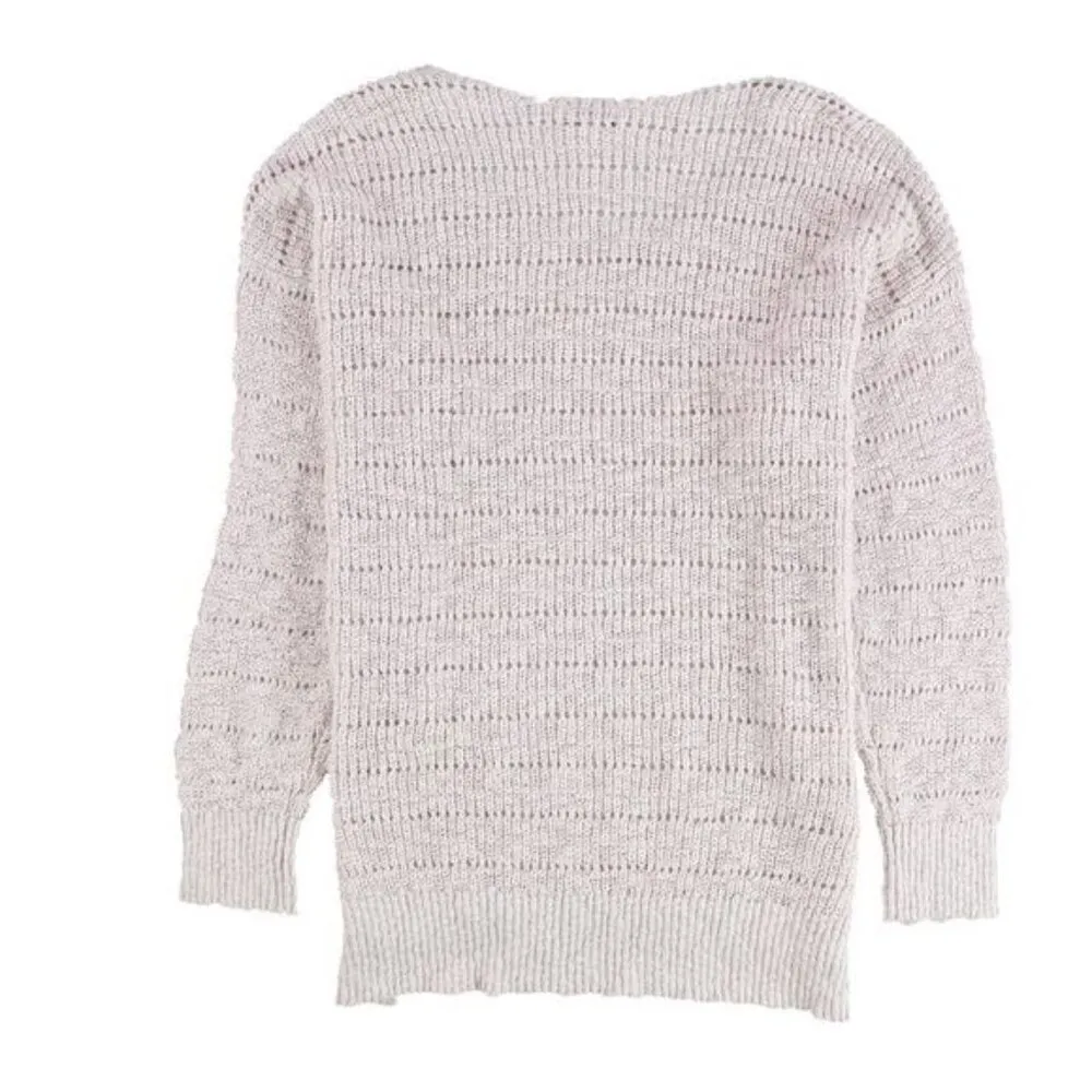 American Eagle Open Knit Crochet Side Split Hem Beachy Boho Long Sleeve Sweater - Image 2