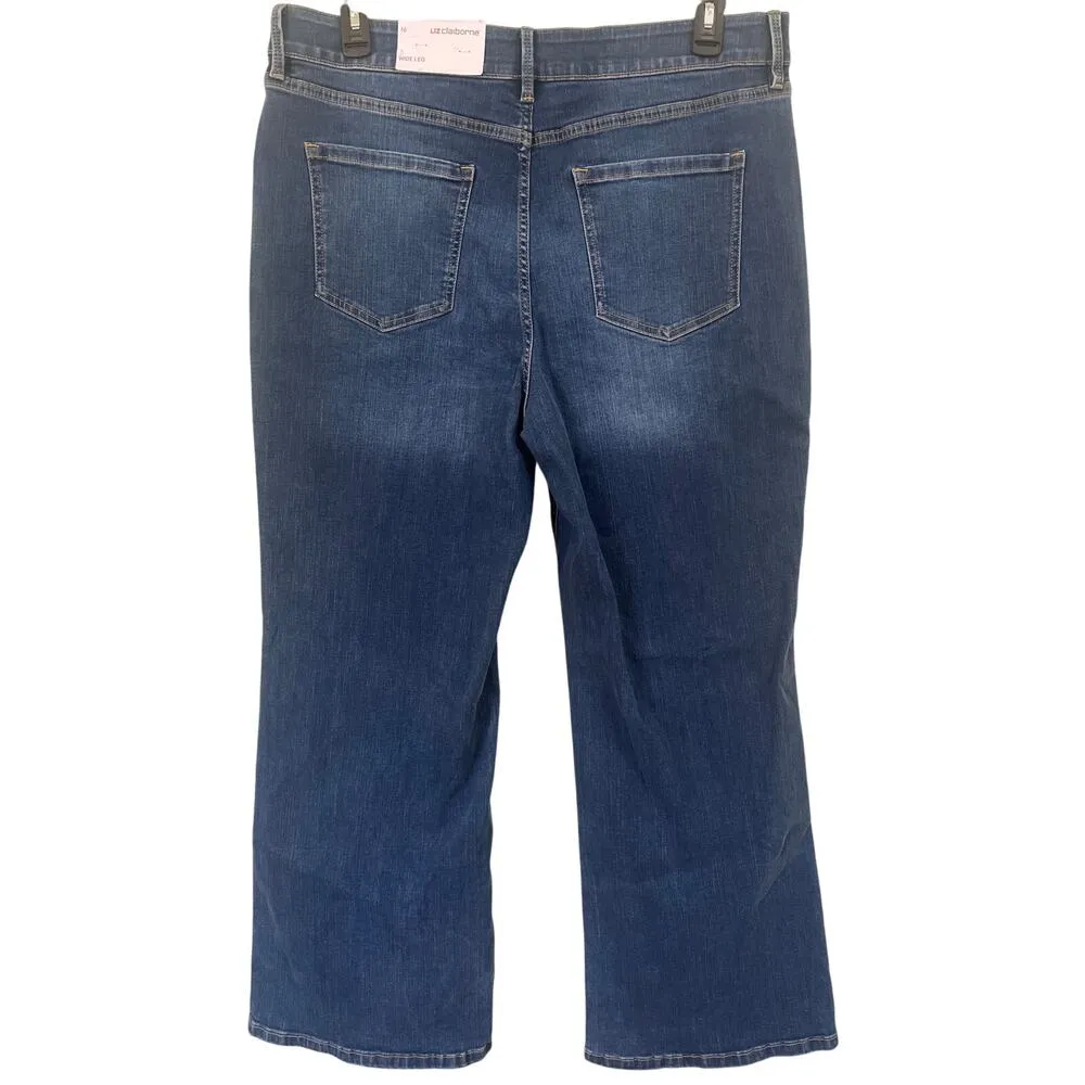 Liz Claiborne Wide Leg Denim Jeans Women 16 Distressed Stretch Comfort Waistband - Image 2