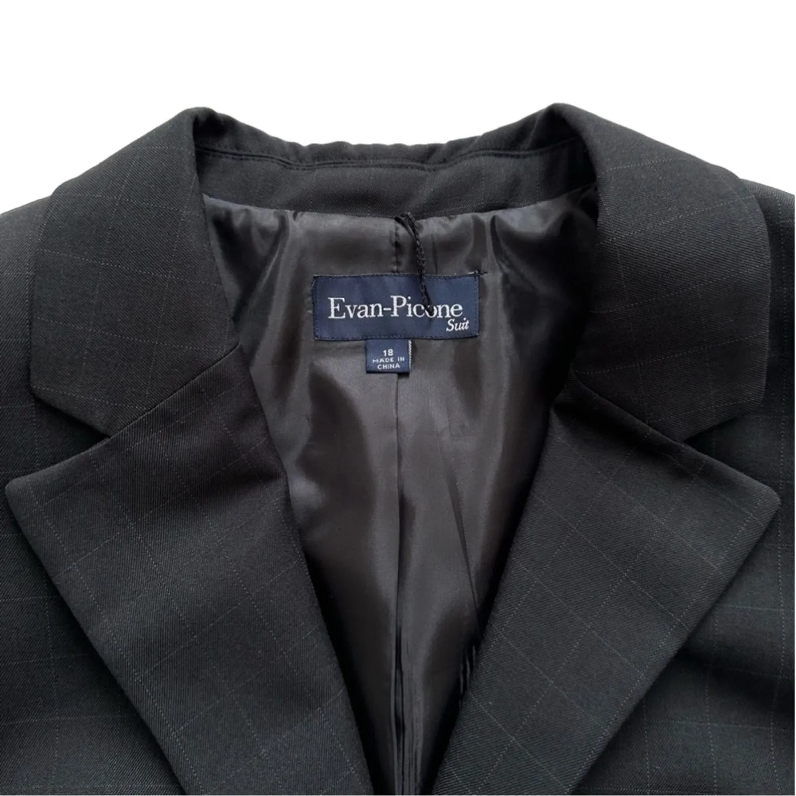 Evan Picone Suit Blazer Jacket Black Gray Plaid Button Front Career Size 18 - Image 8