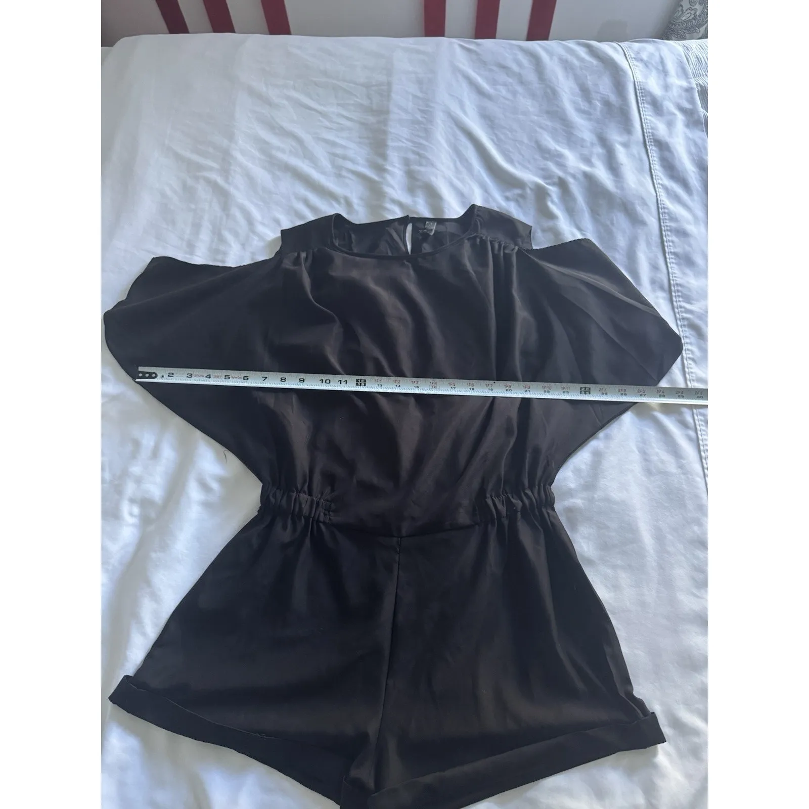 Poof Couture Black Romper Bat Witchy Cuffed Shorts Cold Shoulder Large - Image 2