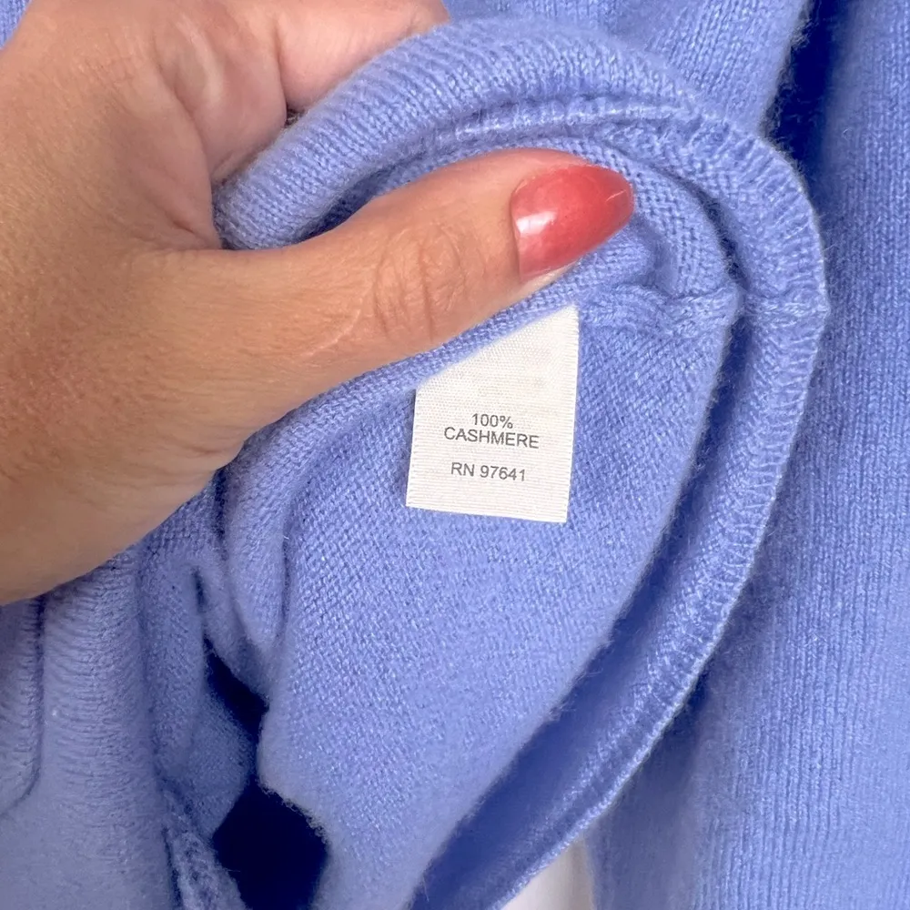 Jill 100% Cashmere Asymmetrical Button Light Periwinkle Lavender Blue Sweater M Size M - Image 6