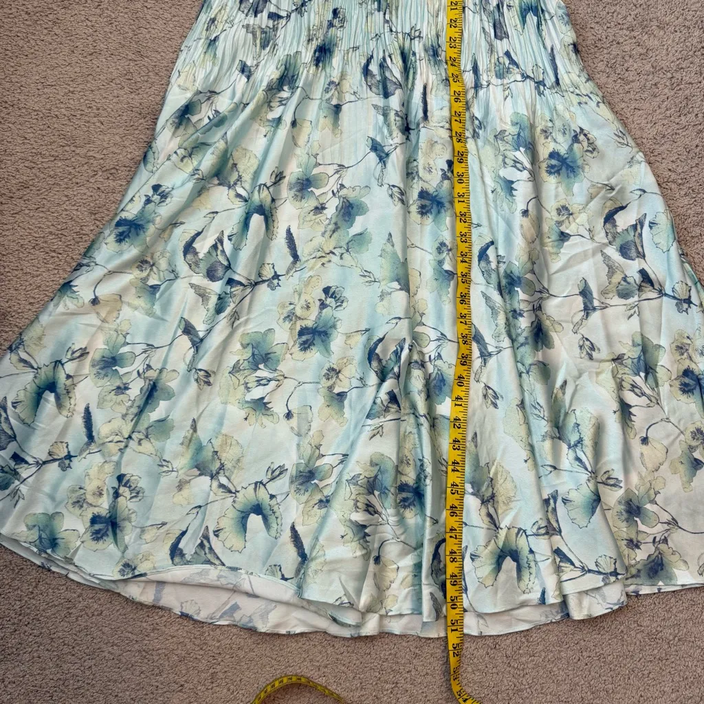 Vince Floral Crushed‎ Satin Midi Dress Pale Lagoon L - Image 8