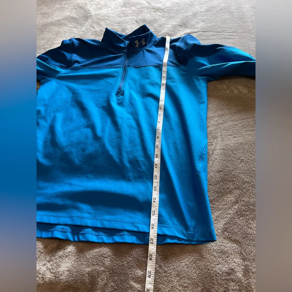 UNDER ARMOUR Royal Blue Quarter Zip Heatgear Run Pullover Fitted Shirt Sz M EUC - Image 6