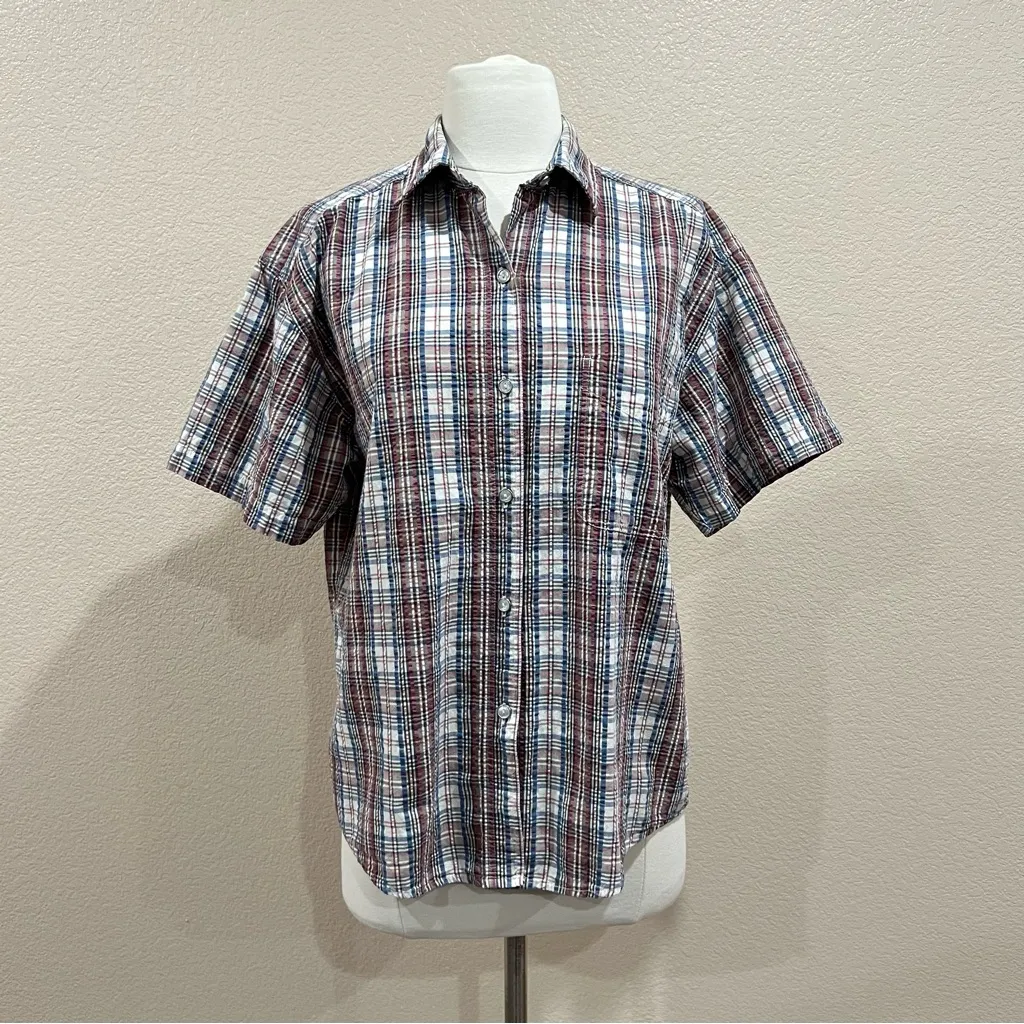 Woolrich Plaid Short Sleeve Button Shirt Size Medium - Image 4