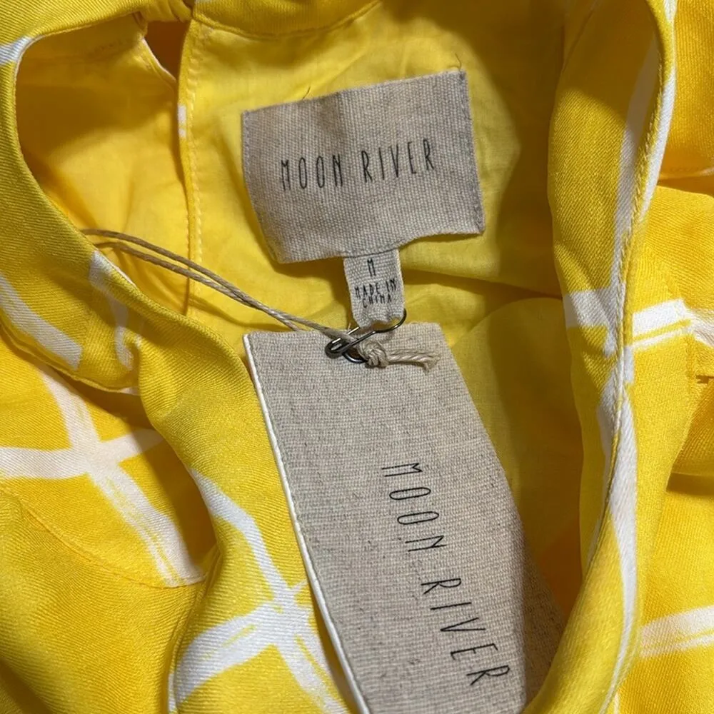 MOON RIVER women’s size medium puff sleeve Yellow Cold Shoulder Dress lined NWT - Image 8