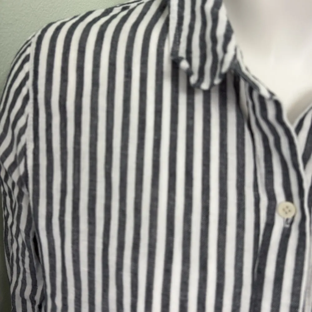 J. Crew Classic Fit Beach Shirt In Striped Linen Cotton Blend Tunic Lagenlook S White - Image 10