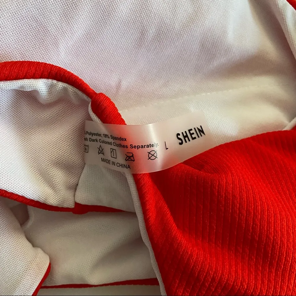 SHEIN Red Navy Colorblock One Shoulder Cut Out One Piece Swimsuit Size Large - Image 4