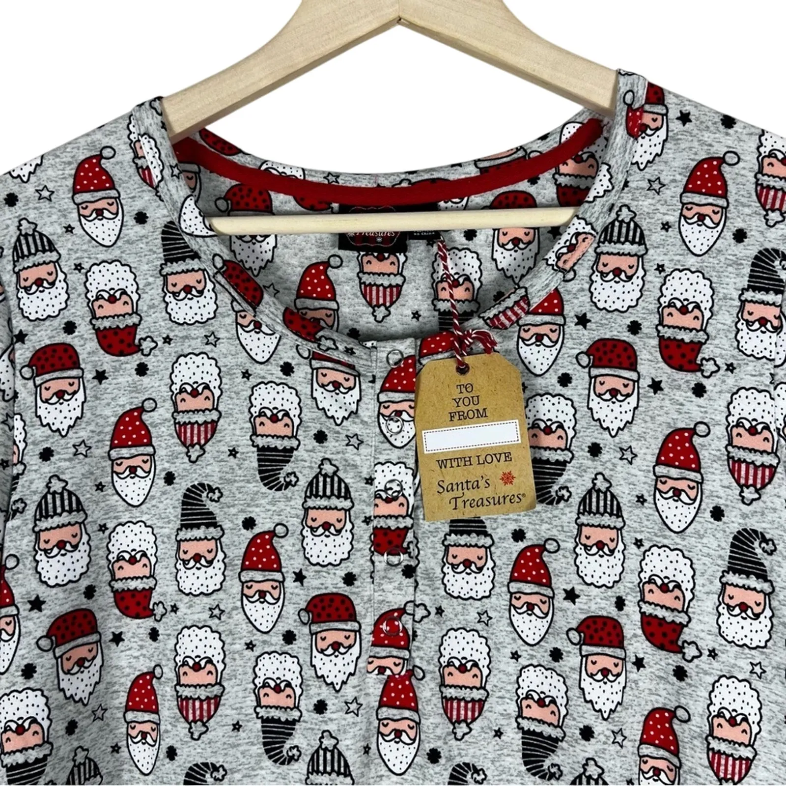 NWT Santa’s Treasures Tunic Sleep Shirt Womens M Gray Santa Christmas Cozy Size M - Image 4