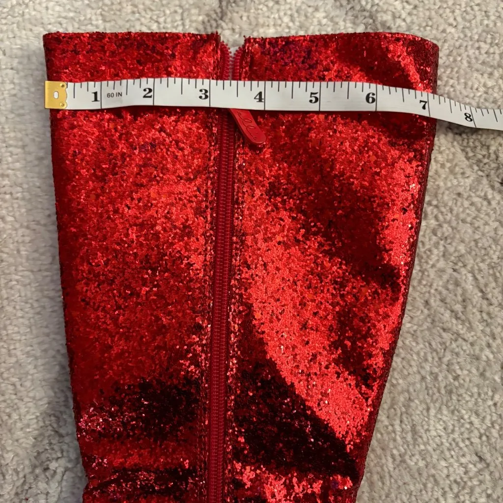Vintage-Style Red Glitter Knee-High Platform Boots 70s Go-Go Disco Boots sz 7 - Image 3