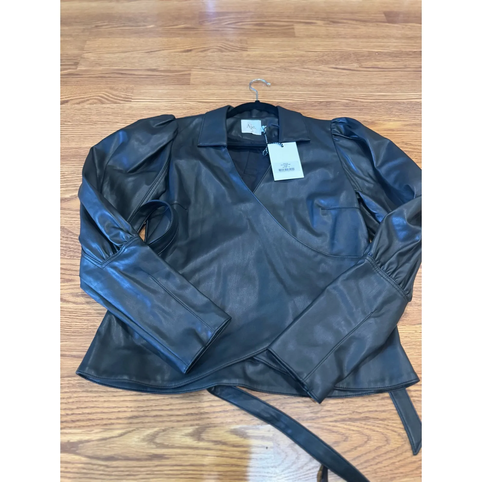 AJE. faux leather Idyllic Wrap Long sleeve Top in Color Black size 12 / Us 8 - Image 12