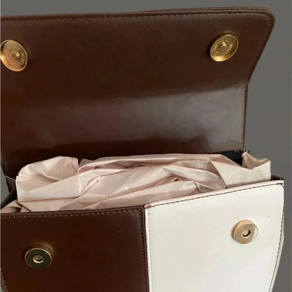 NWT New York & Co Womens Zephyr Crossbody Bag Chocolate White Vegan Leather - Image 8