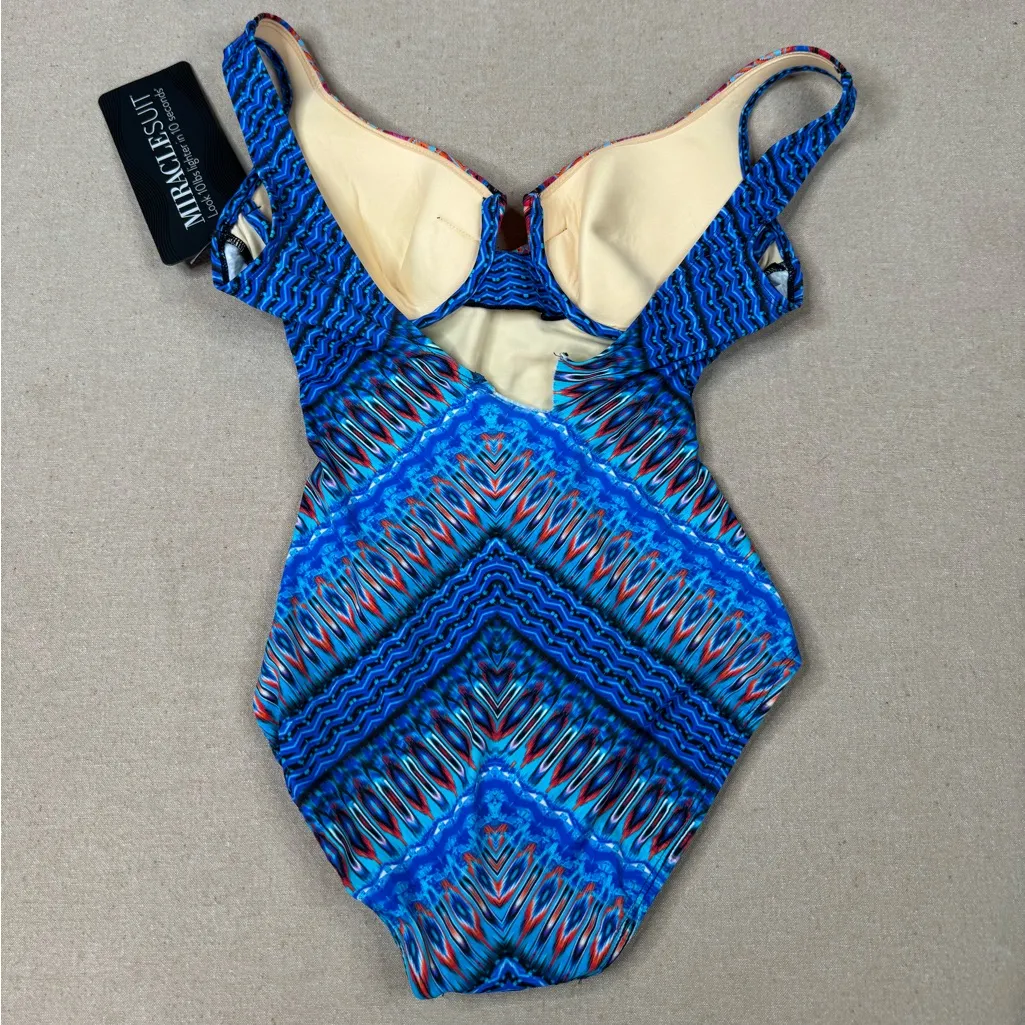 Miraclesuit Casablanca FLAWED One Piece Swimsuit Womens Size 8 Blue Geometric - Image 2