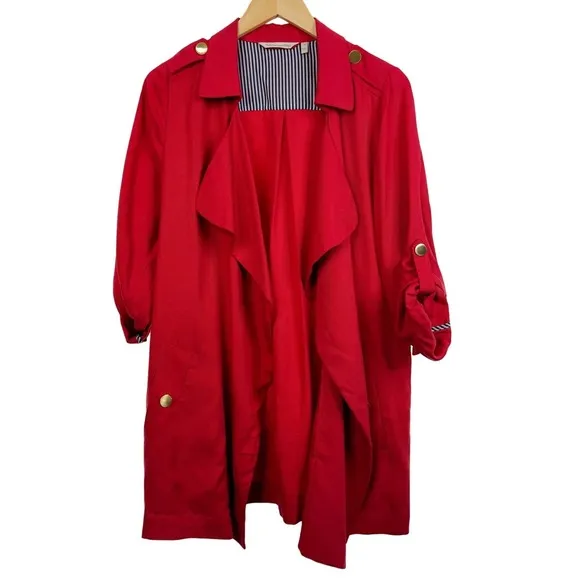 Soft Surroundings Red Blue Stripe Cuff Nautical Military Topper Jacket Size S - Image 2