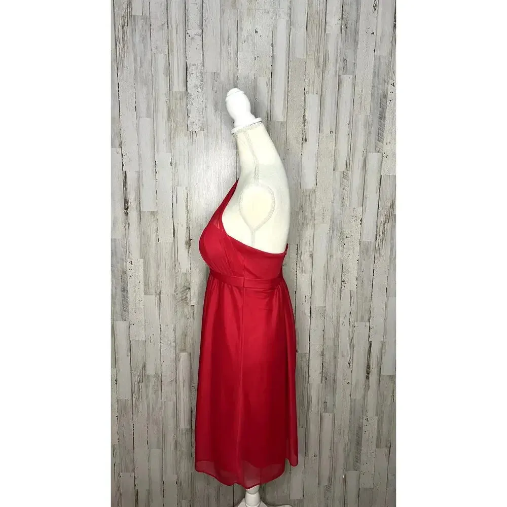 David's Bridal Women's 2 Red/Cherry One Shoulder Short Dress w/ Illusion Neck‎ - Image 5