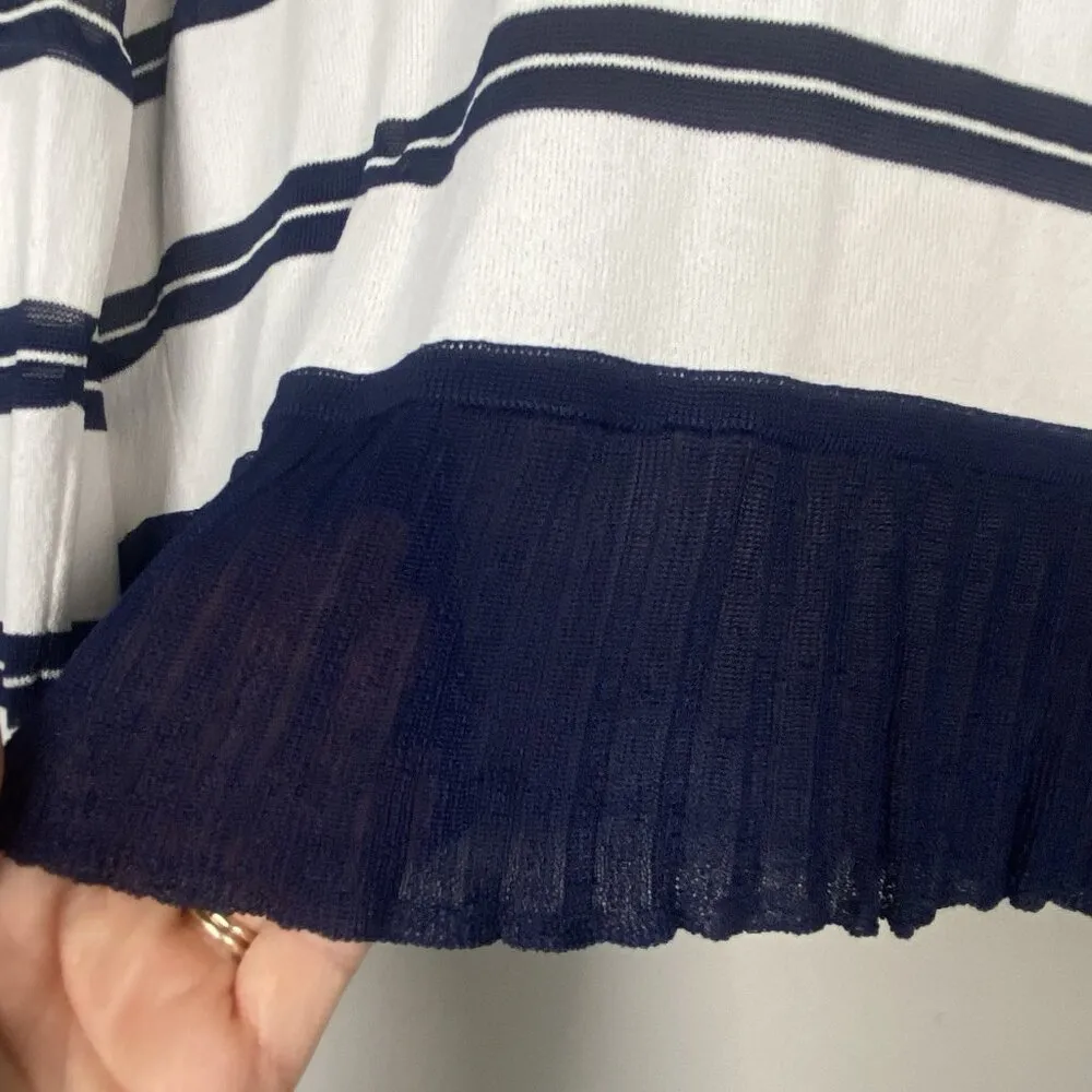 Boston Proper Ivory Ruffled Nautical Ruffle Edge Striped Cardigan Sweater Size S - Image 7