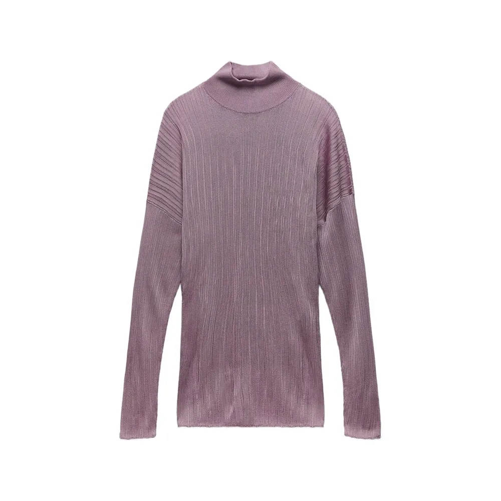 NWT ZARA RIBBED MOCK NECK LIGHTWEIGHT SWEATER TOP LILAC SMALL - Image 2