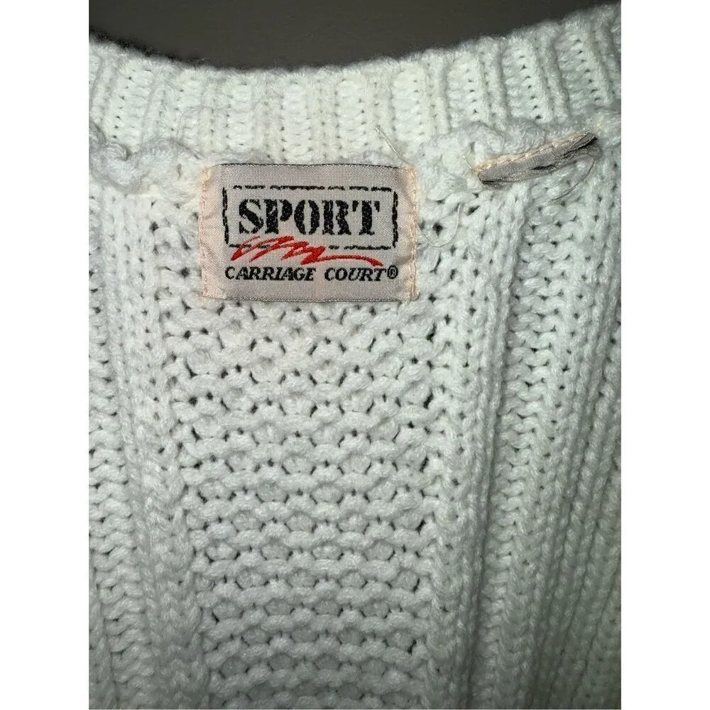 Vintage Carriage Court Sport White Chunky Oversized Cable Knit V - Image 7