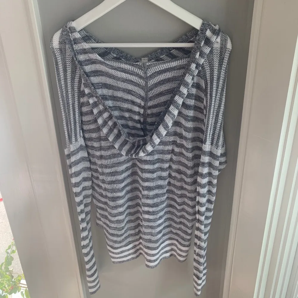 LOFT Striped Knit Hoodie Top - Image 3