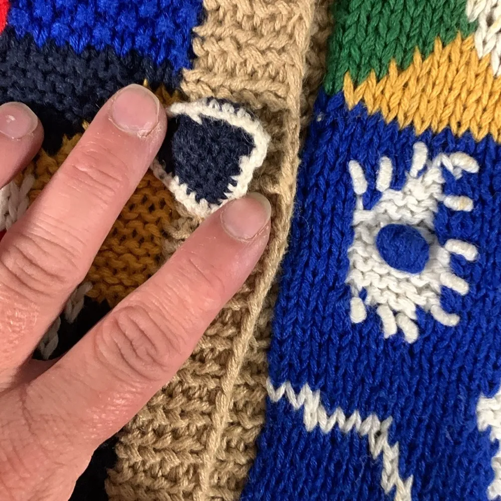 Vintage Bellepointe Patchwork Hearts Knitted Cardigan Size L Tan Size L - Image 5