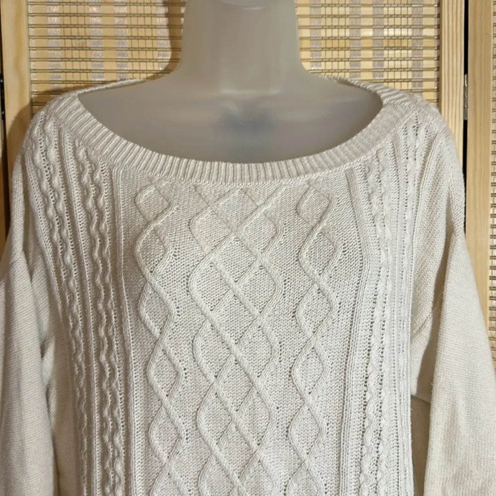 Chaps Classics Ivory Loose Cable Knit Round Neck Sweater Oversized Large - Image 6