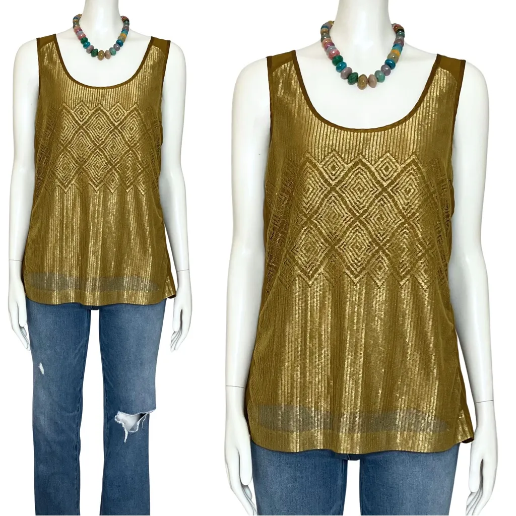 Vintage 100% Silk Gold Eddie Bauer Tank Top Lace. S/M. Boho Fairy Grunge Indie - Image 2