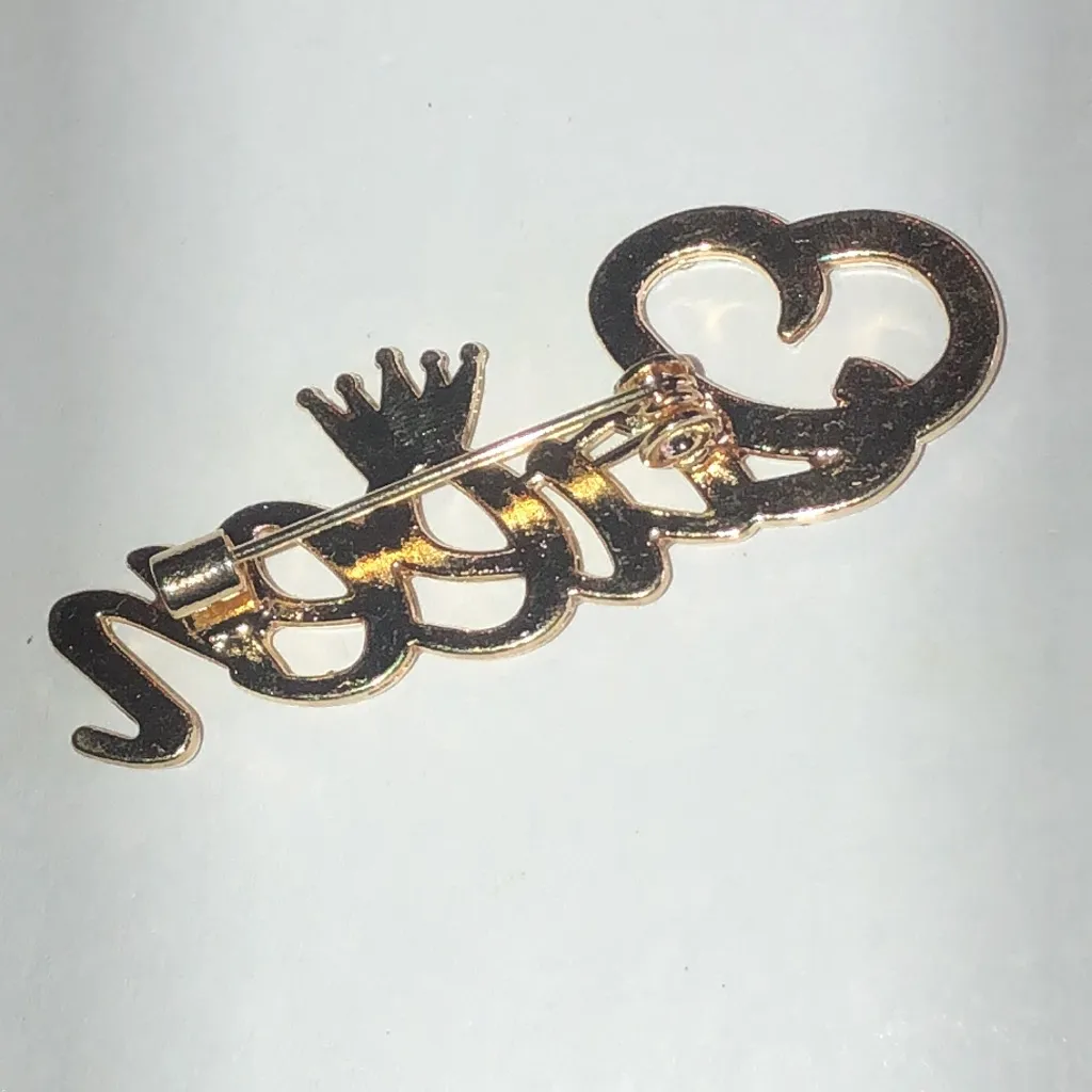 Gold Tone Rhinestone Retro Boho Queen Brooch - Image 4