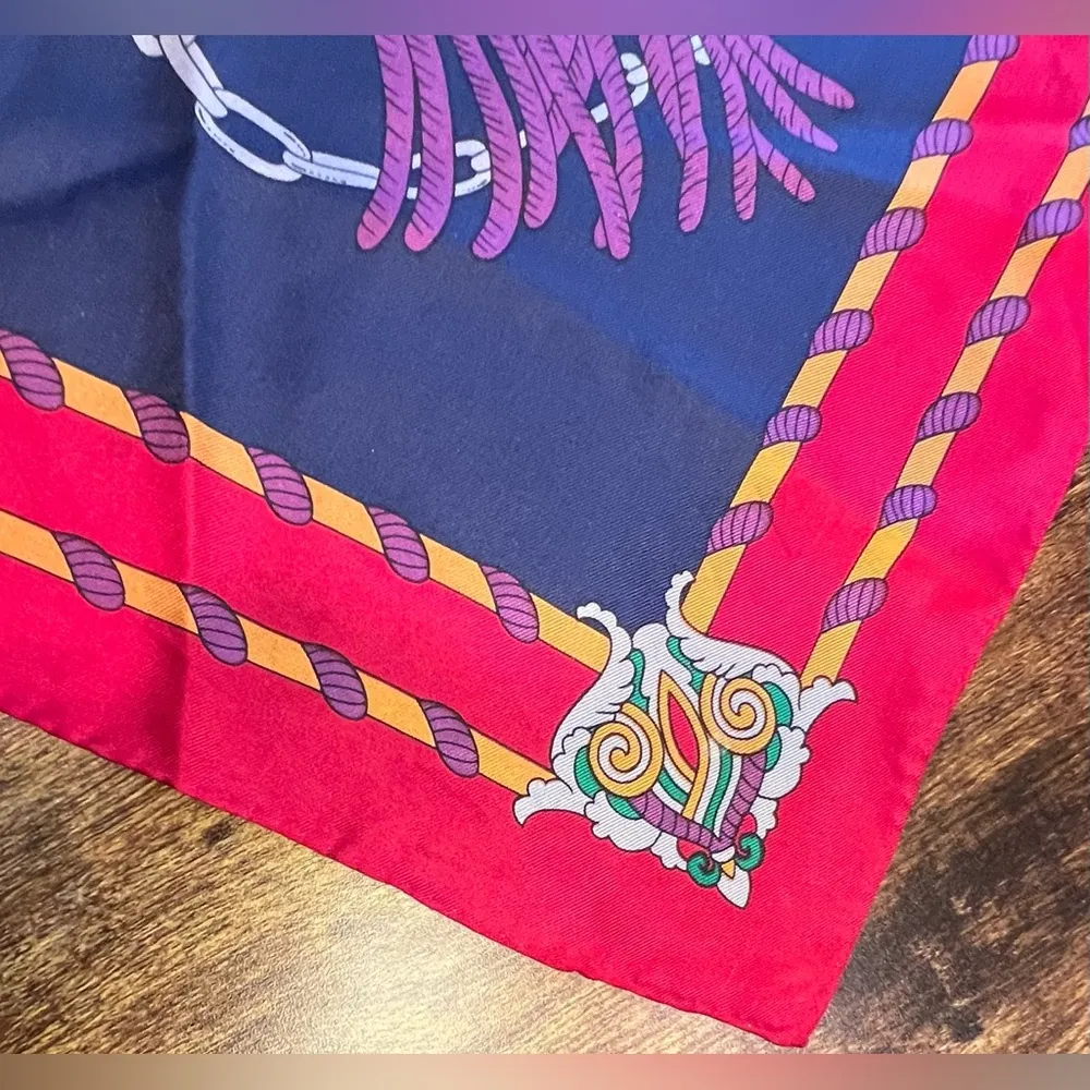 VINTAGE: Ginnie Johansen | ladies tassels & chains silk scarf. - Image 8