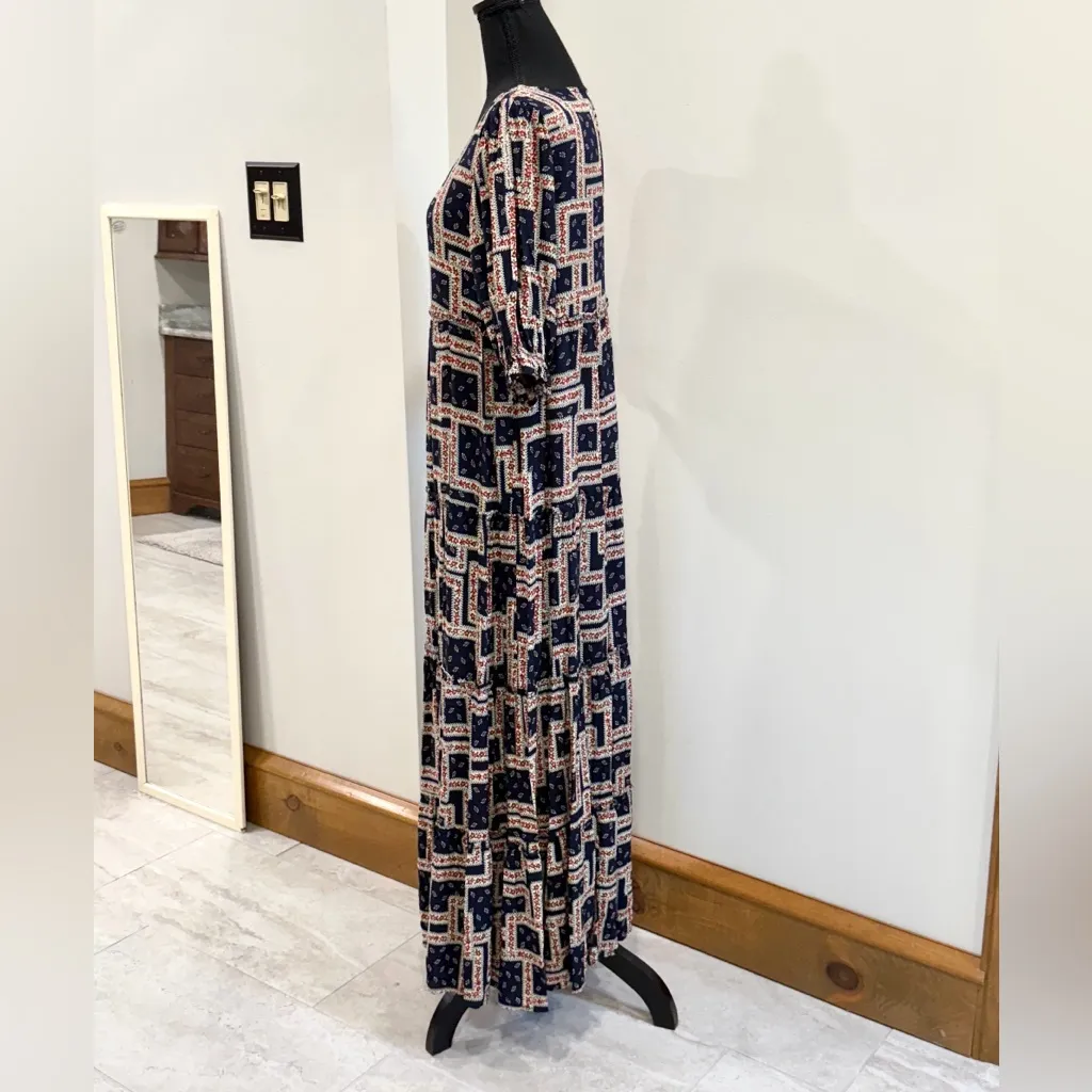 Natural Life Collette Tiered Maxi Dress Navy Scarf Print Size XS Beachy Boho - Image 4