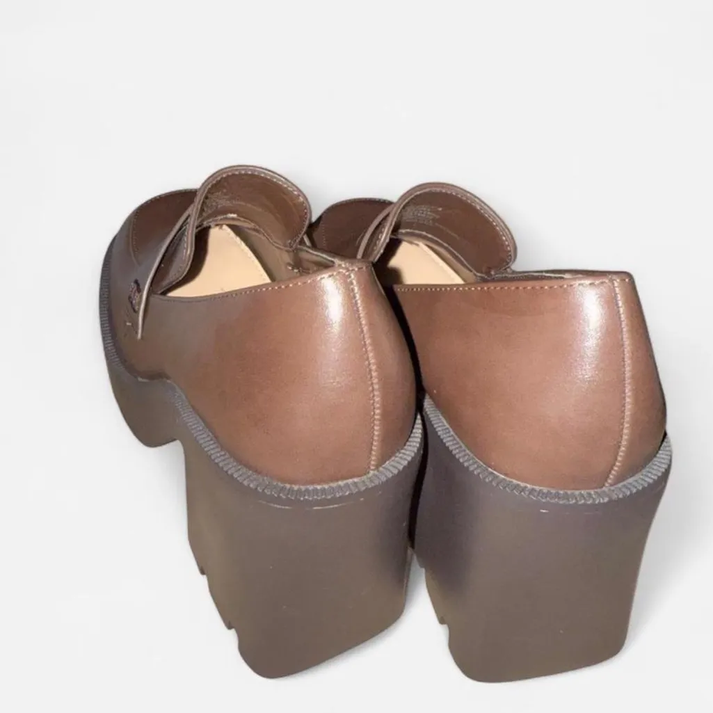 Chunky Brown Platform Loafers Size 7 - Image 2