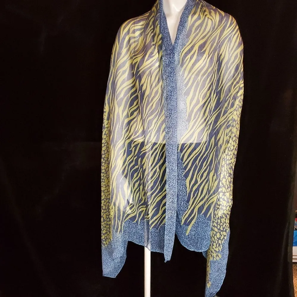 Saks Fifth Avenue Blue & Green Animal Print Scarf - Image 2