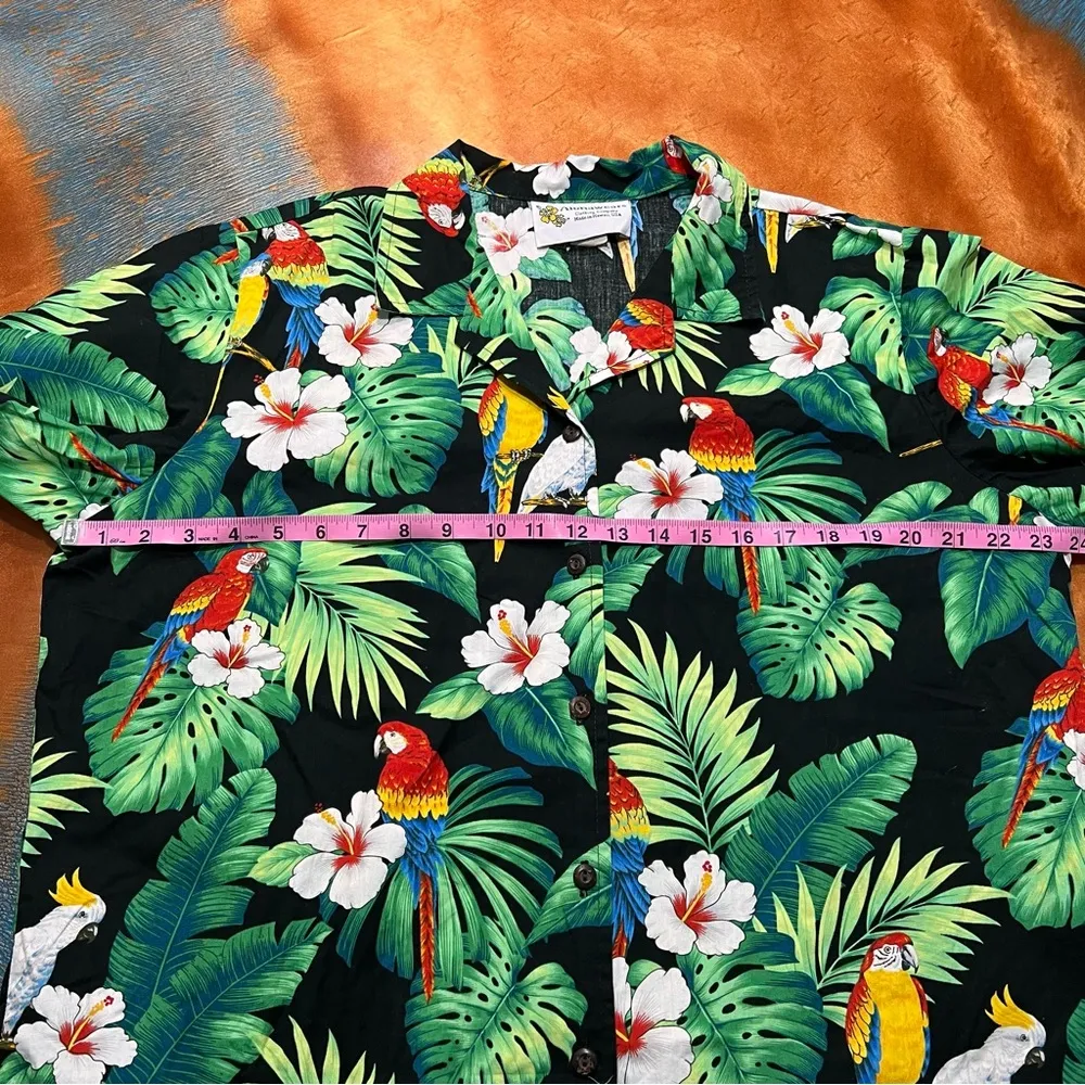 Vintage Alohawears Hawaiian Button up shirt XL Birds Palms Made in Hawaii - Image 5