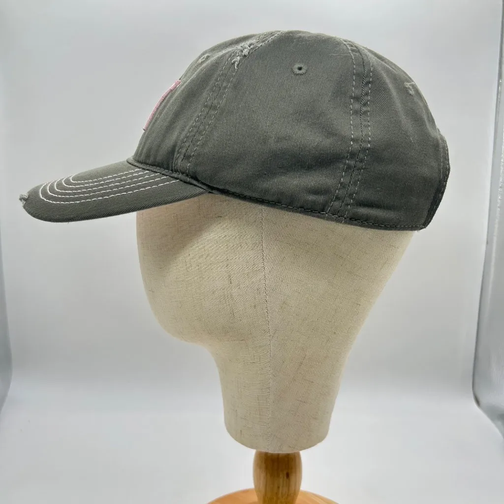 CAT Cap Womens Olive Green‎ Cap Pink Logo Adjustable Strapback Distressed Hat Green - Image 3
