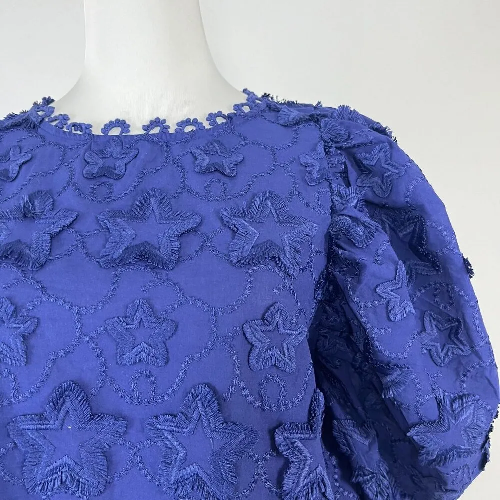 NWOT Farm Rio 3D Star Embroidery Top Blouses Shirt Blue Size M Short Sleeve - Image 8