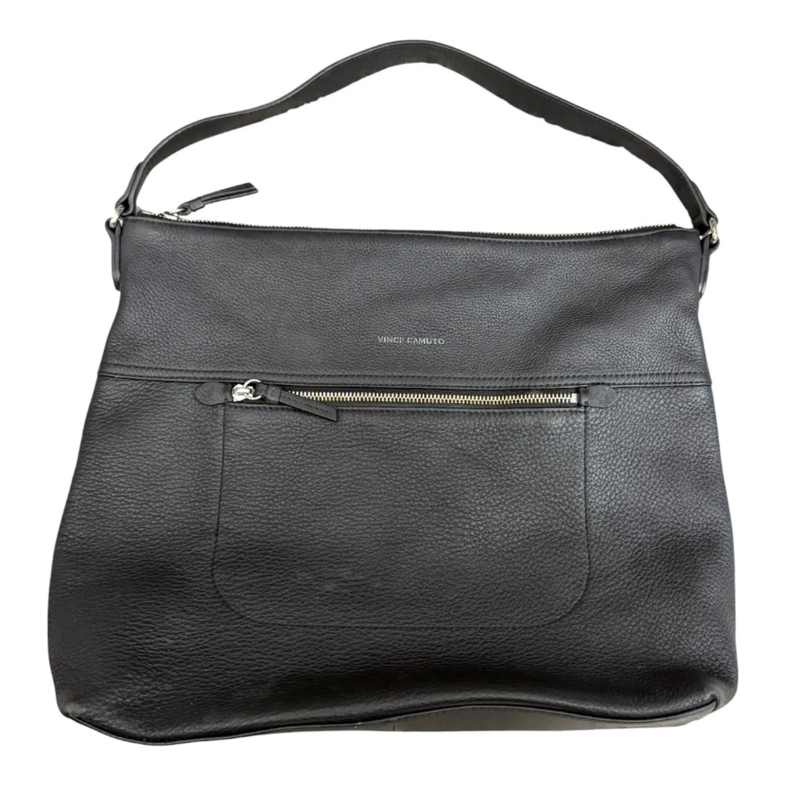 Vince Camuto Soft Pebbled Leather Silver Hardware Hobo Slouchy Shoulder Bag Black - Image 4