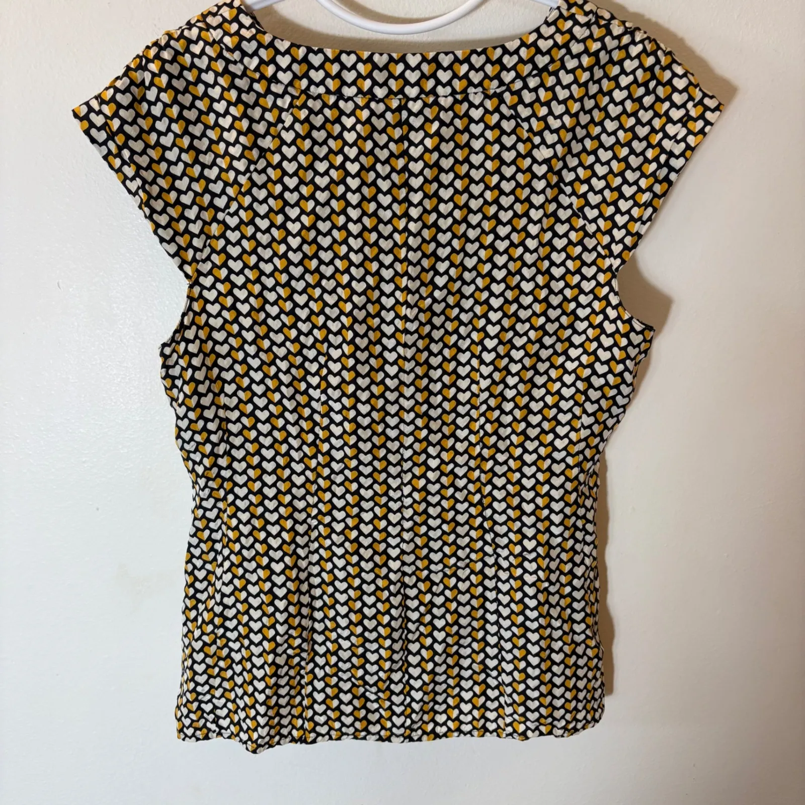 Anthropologie Odille Darling Heart Print Silk Babydoll Blouse Size 8 Black - Image 7