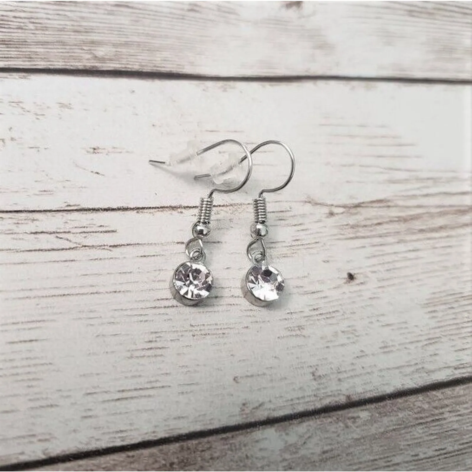 Single Clear Gem Dangle Earrings - Image 2