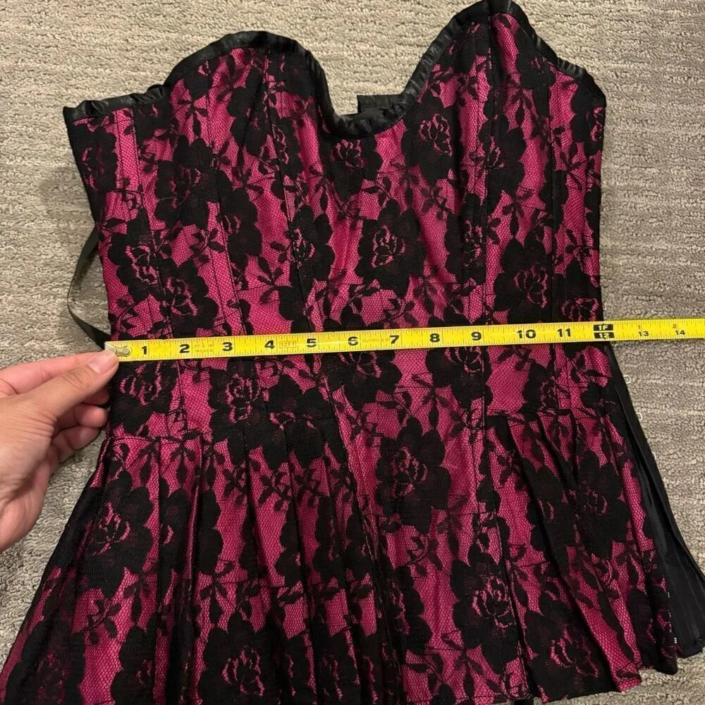 Hot Pink Black Lace Steel Boned Lace Up Back Corset Size 22 NWT - Image 9