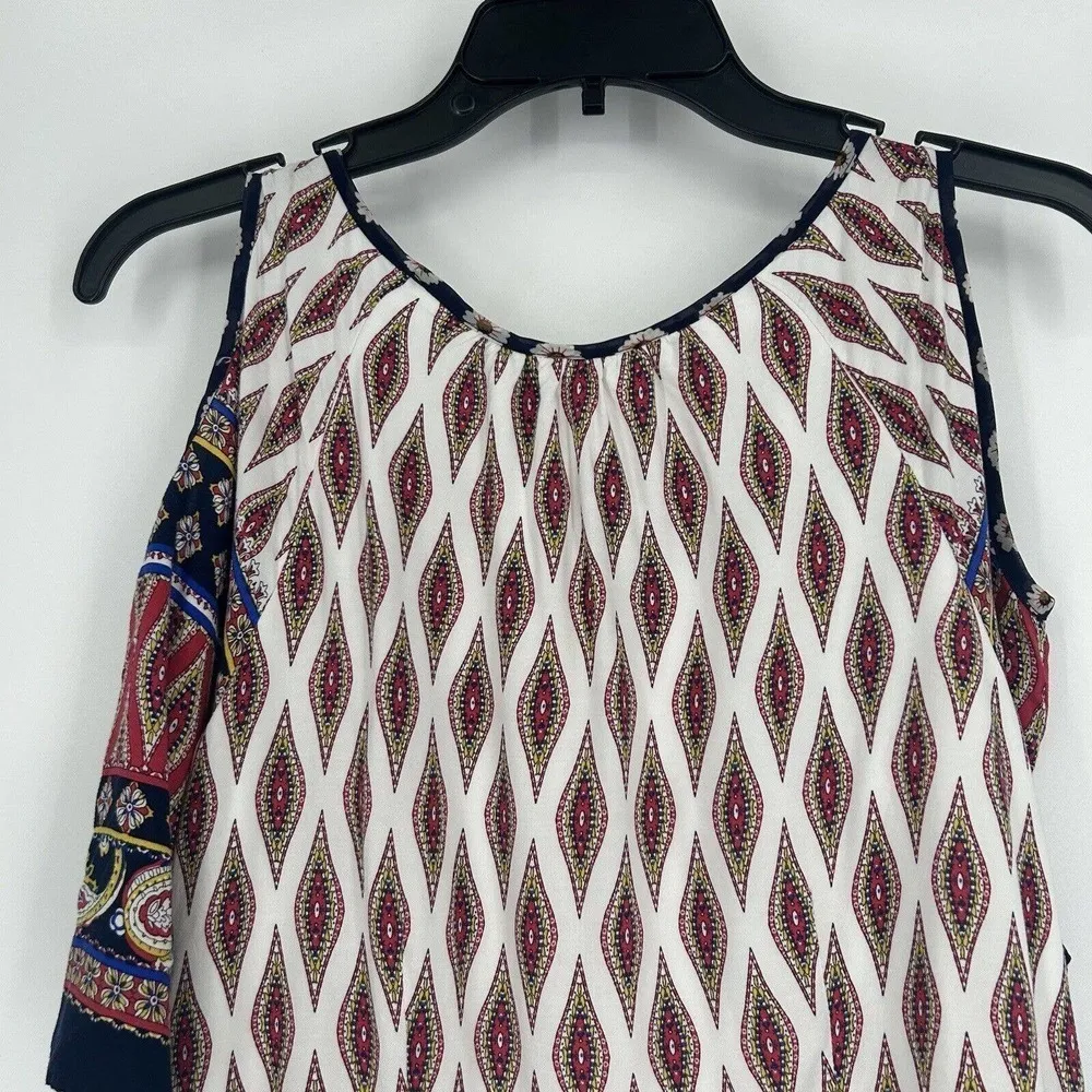 Fig & Flower Boho Cold Shoulder Mini Swing Dress Mixed Pattern Short Sleeve S - Image 6
