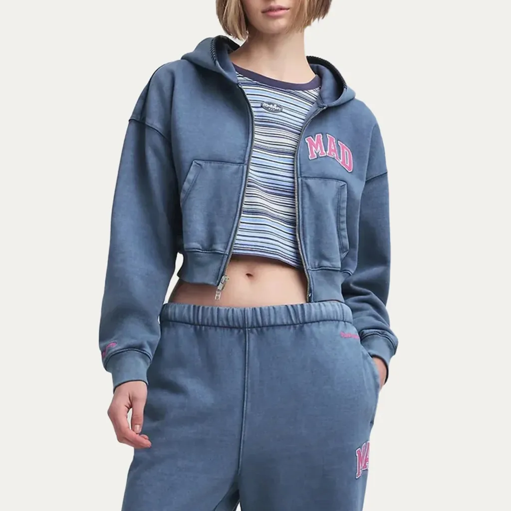 Gap x Madhappy blue cropped hoodie with pink embroidery - Image 6