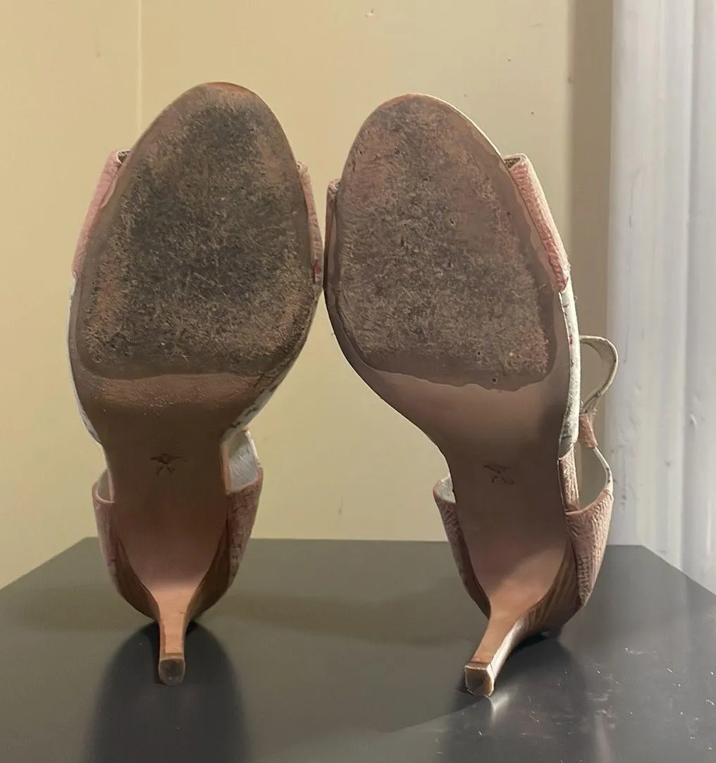 Miss Albright ANTHRO Pink White Multi Floral Peep Toe Back Zip Heels $140 EUC 7.5 - Image 6