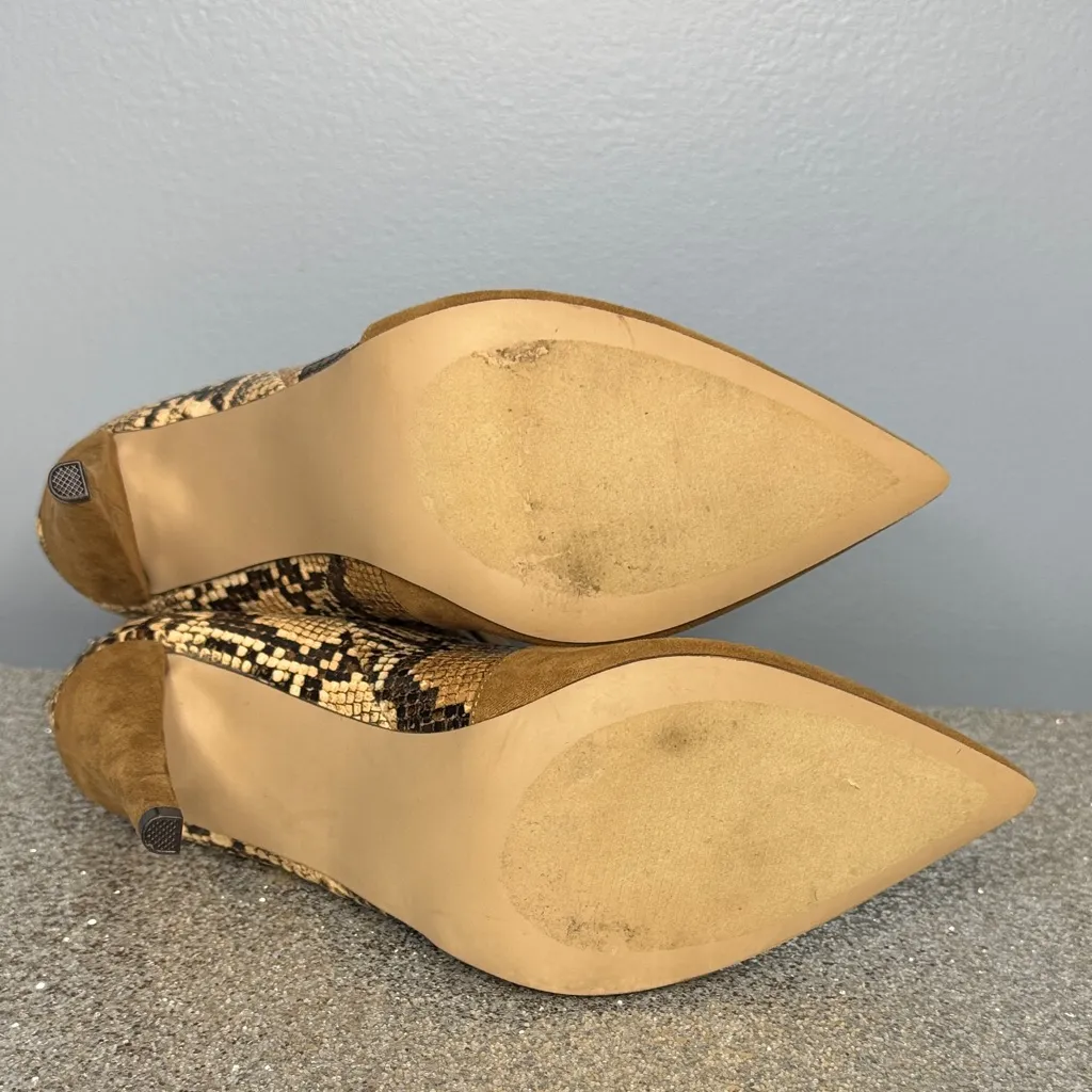 Shoe Dazzle LizBeth Tan and Snake Print Heeled Boots Size 8.5M Brown - Image 10