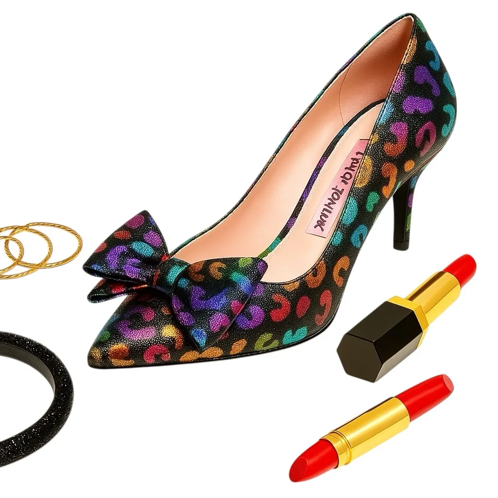 Betsey Johnson Maude Rainbow Leopard Bow Statement Heels Women’s Size 8.5 NIB - Image 13