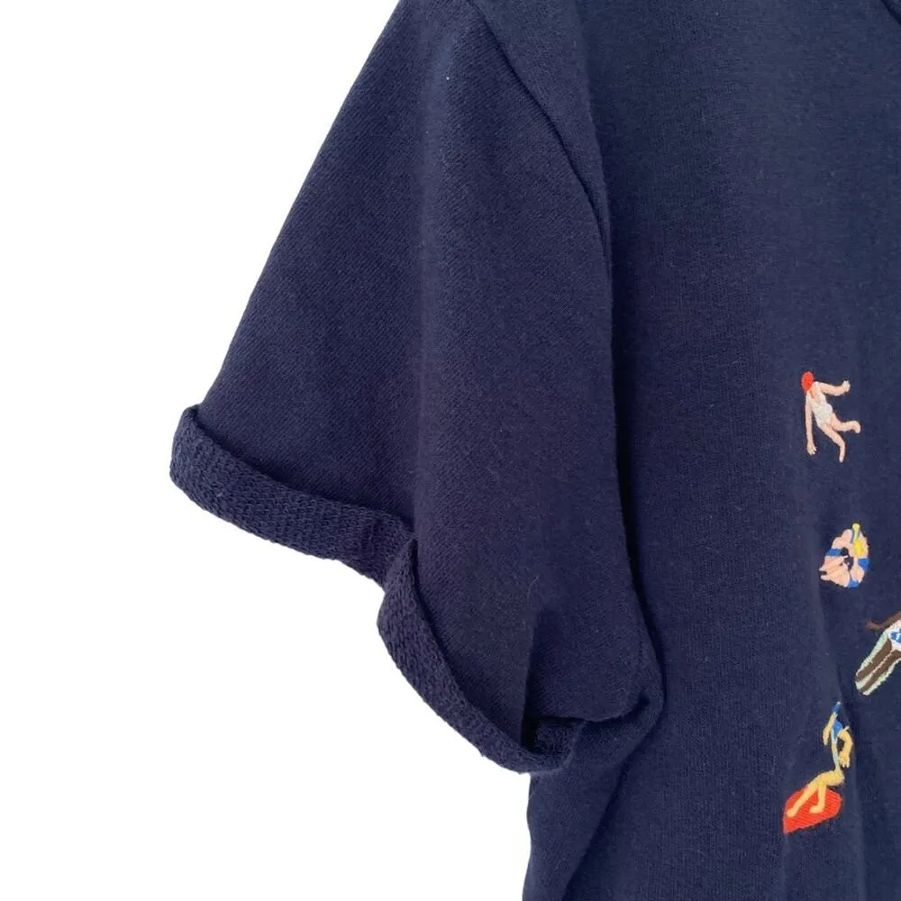 Maeve Anthropologie Riviera Dark Blue Short Sleeve Top Swimmers small - Image 4